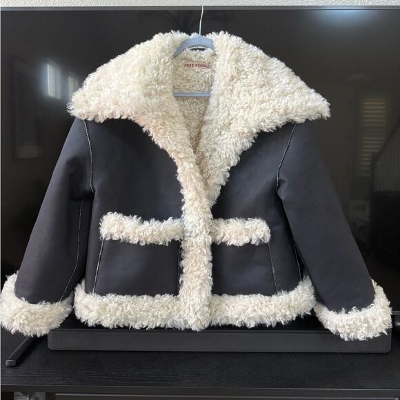 NWOT Free People Kiki Sherpa Vegan Leather Bomber Jacket - Picture 4 of 12